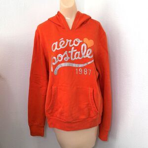 Aeropostale Womens Y2K Hoodie X Large Orange Heart Logo 90s Vintage Pocket